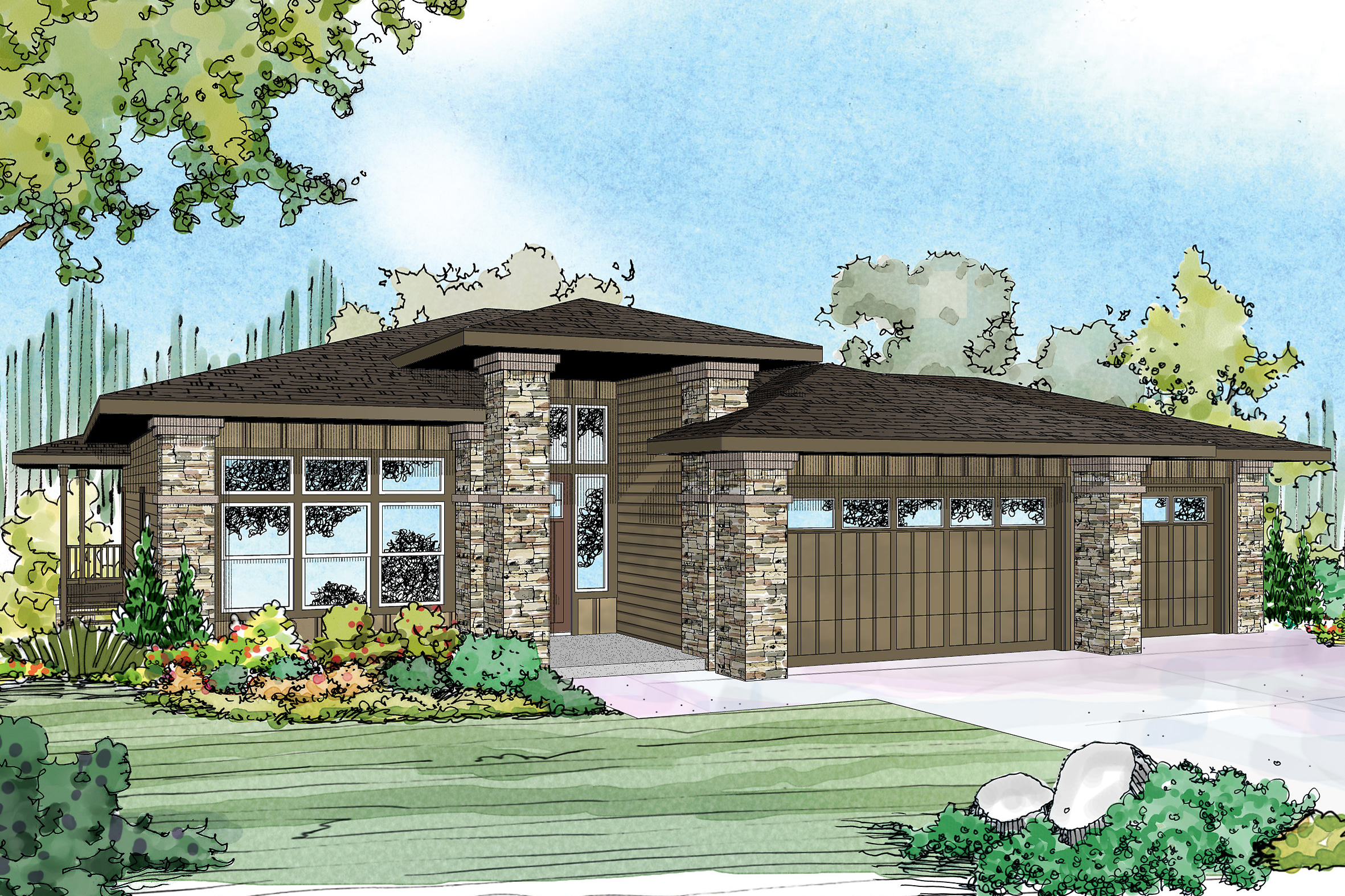 Prairie style house plan, new home plan, craftsman house plan, Hood River 30-947